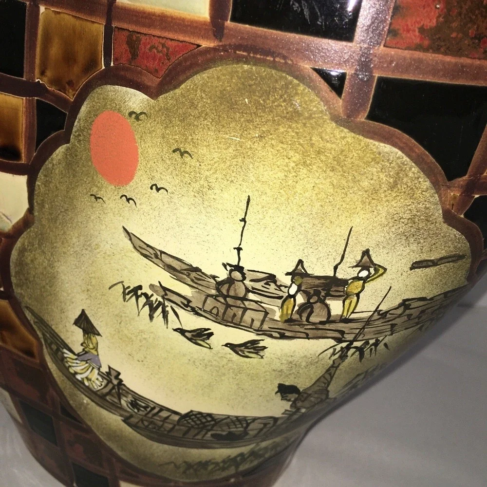 Vintage Japanese Hand Painted Dual Chamber Double Sided Vase